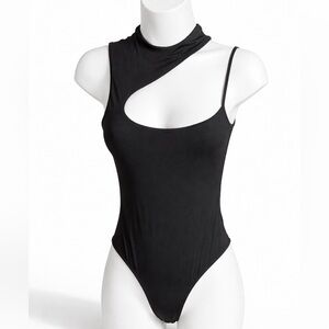 ✨ Black Asymmetrical Cutout Bodysuit | One Shoulder Body Suit